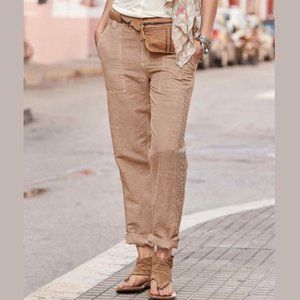 Sundance Tan Capris with Lace Detail